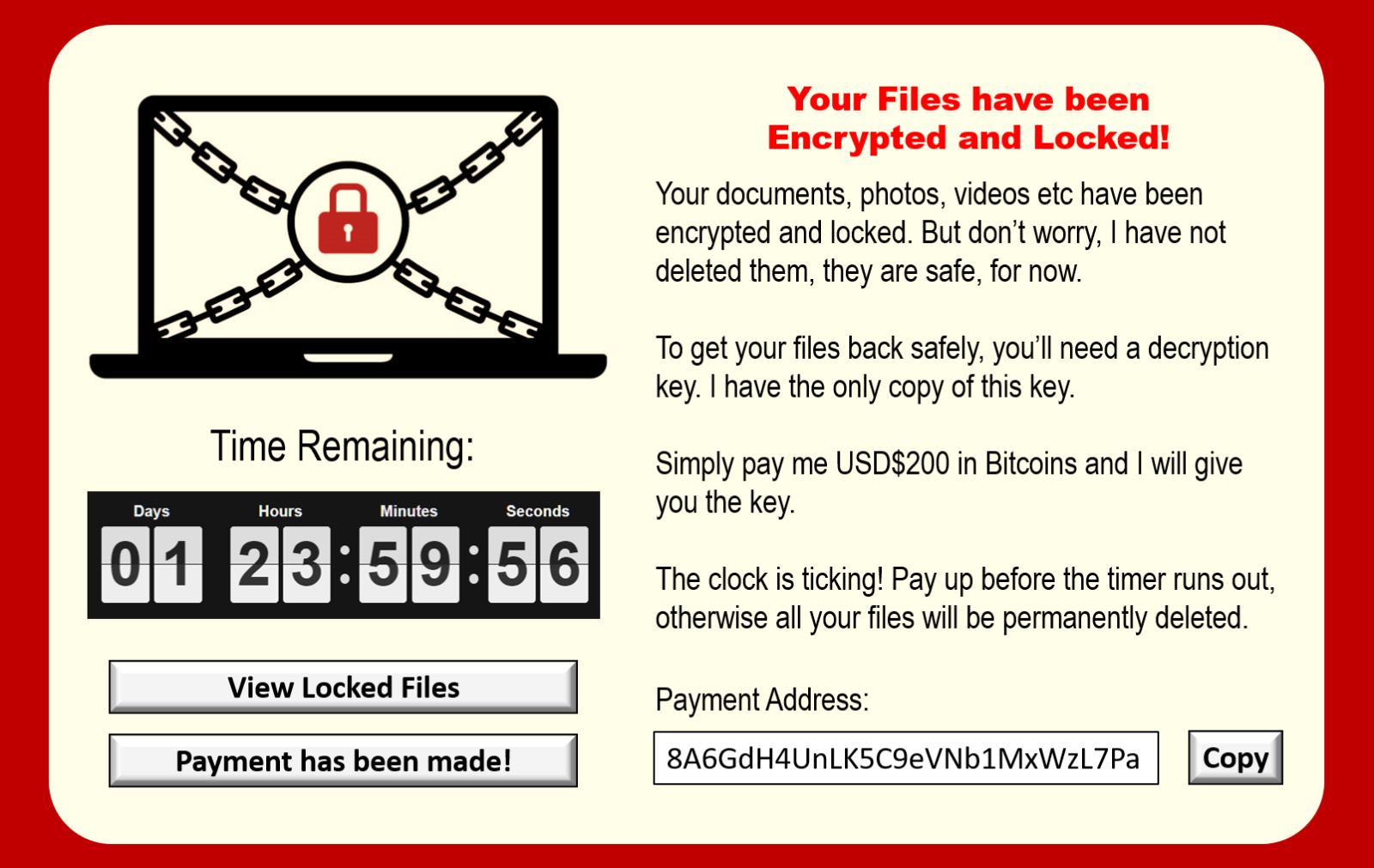 Ransomware splash screen preventing user’s access to device